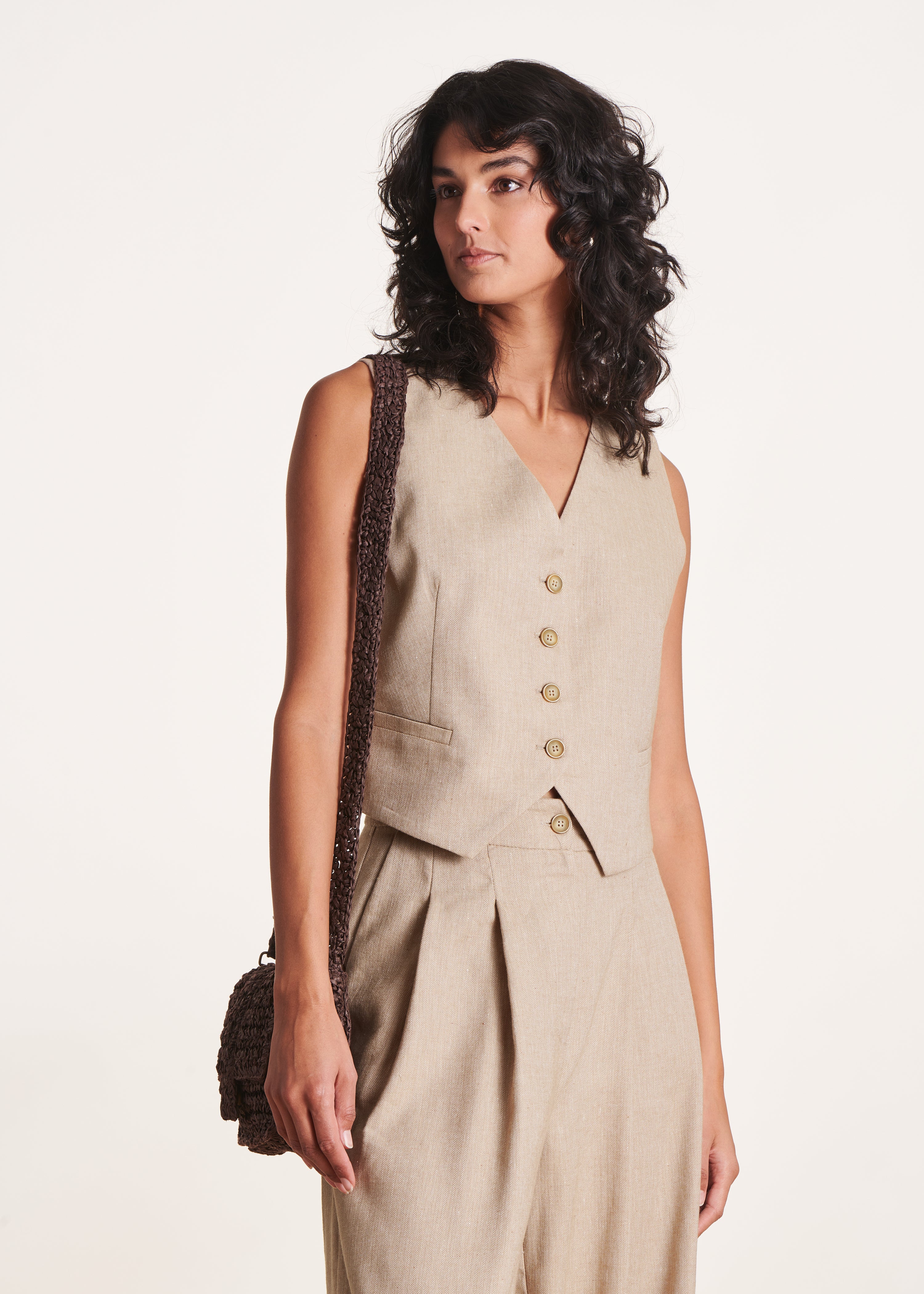 la-f-e-marabout-e-weste-beige-leinen-tailliert-rmellos image 1