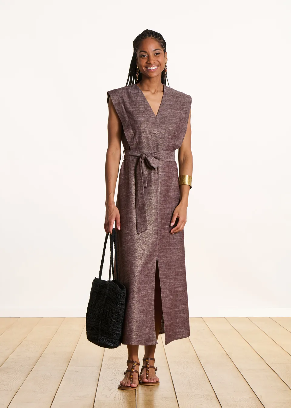 la-f-e-marabout-e-savigny-kleid-midi-braun-wickeloptik image 1