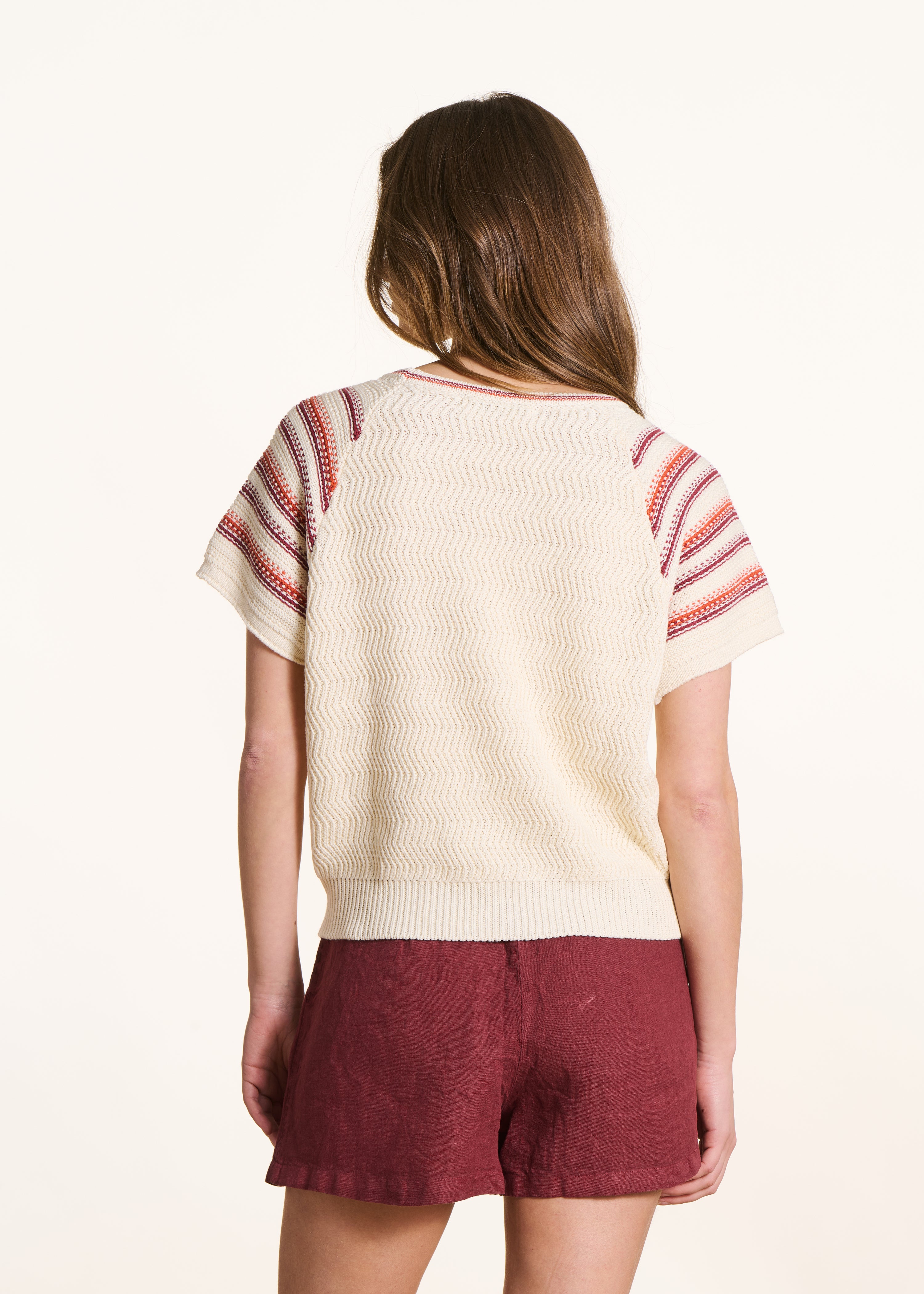la-f-e-marabout-e-pullover-ecru-kurzarm-gestreift-baumwolle image 3