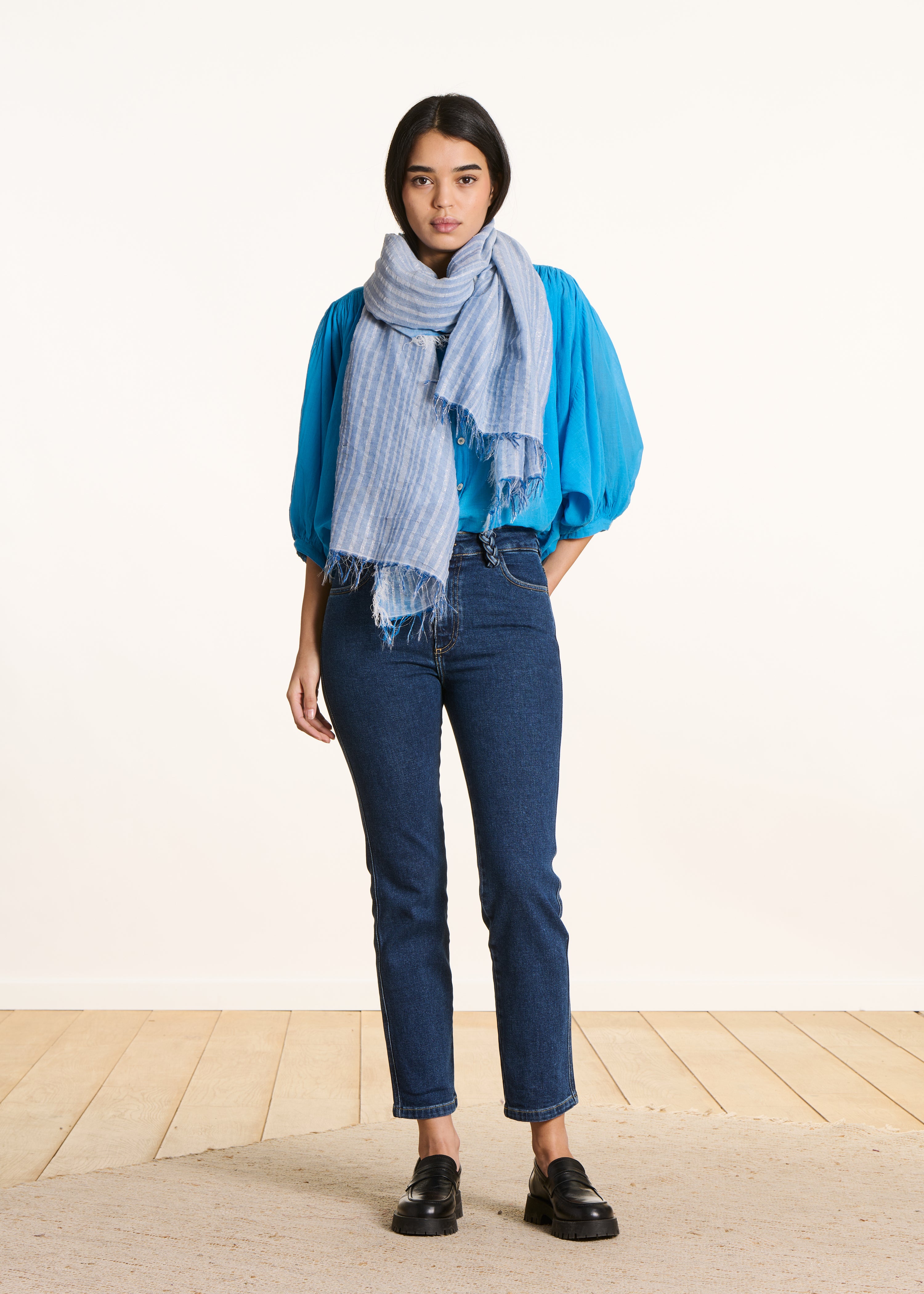 la-f-e-marabout-e-figaro-foulard-blau-baumwolle-streifen image 3