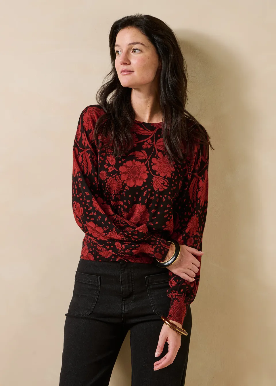 la-f-e-marabout-e-eir-pullover-bordeaux-floral-wolle image 1