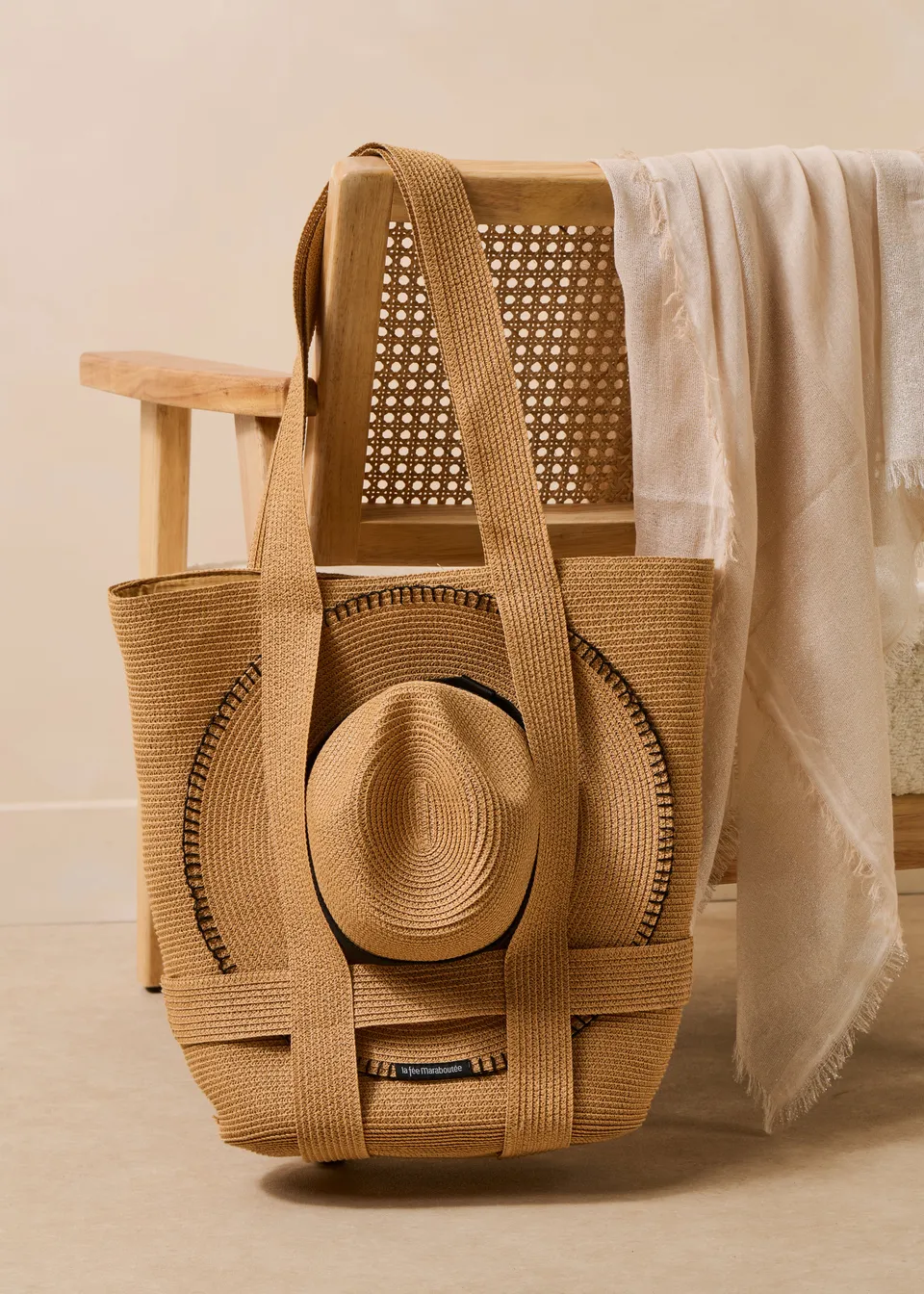 la-f-e-marabout-e-filma-shopper-beige-stroh-strandtasche image 1