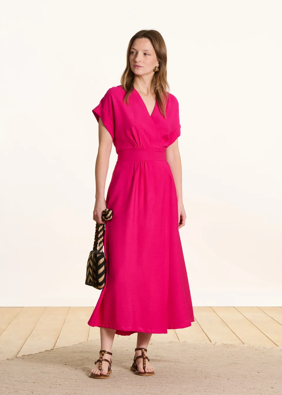 la-f-e-marabout-e-fresa-langes-kleid-pink-wickelausschnitt image 1