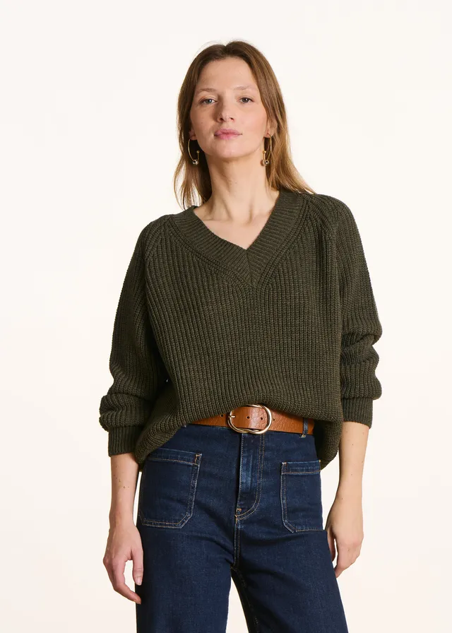 la-f-e-marabout-e-tarax-pullover-kaki-v-ausschnitt image 1