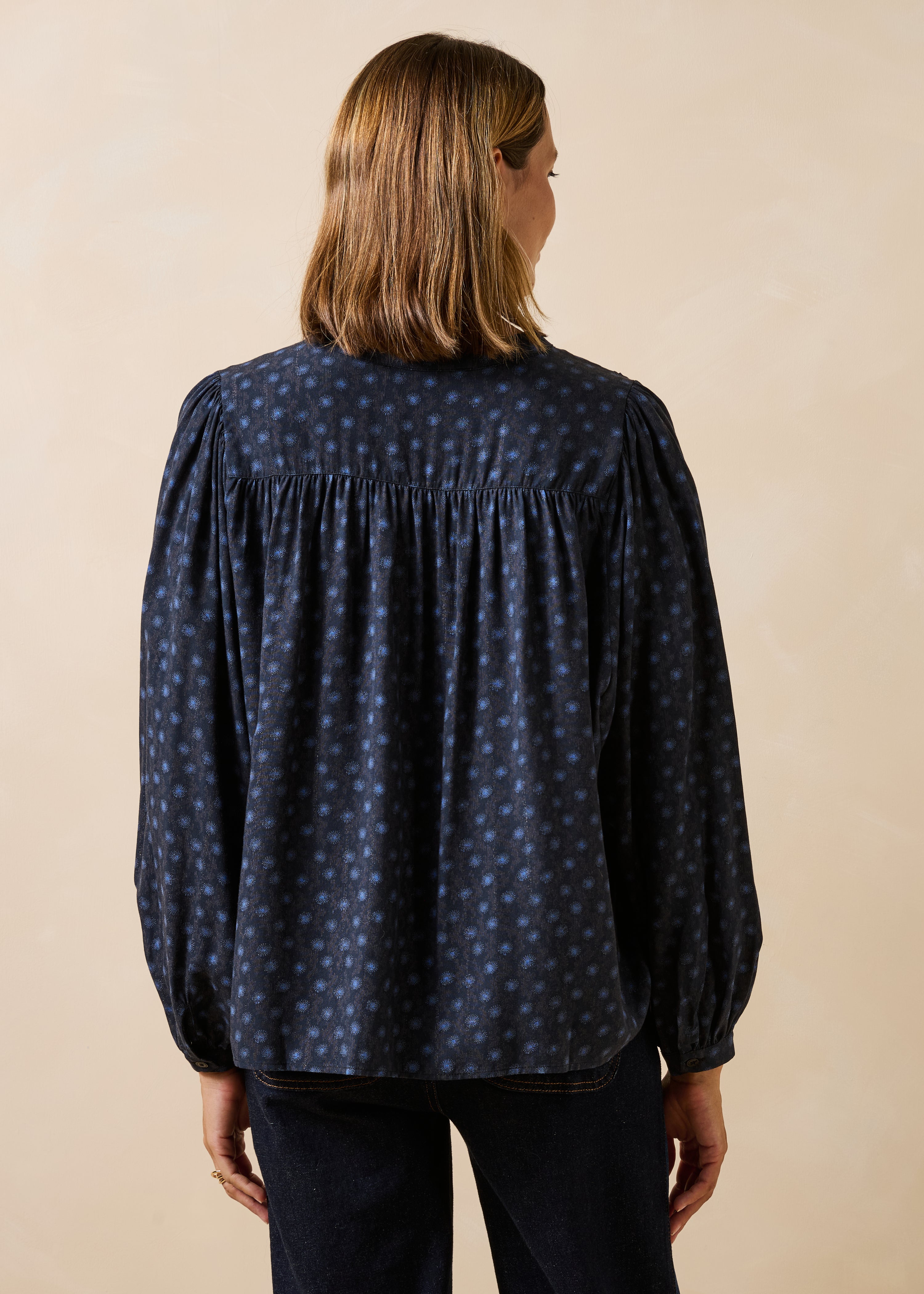 la-f-e-marabout-e-fowina-bluse-blau-gemustert-mao-kragen image 3