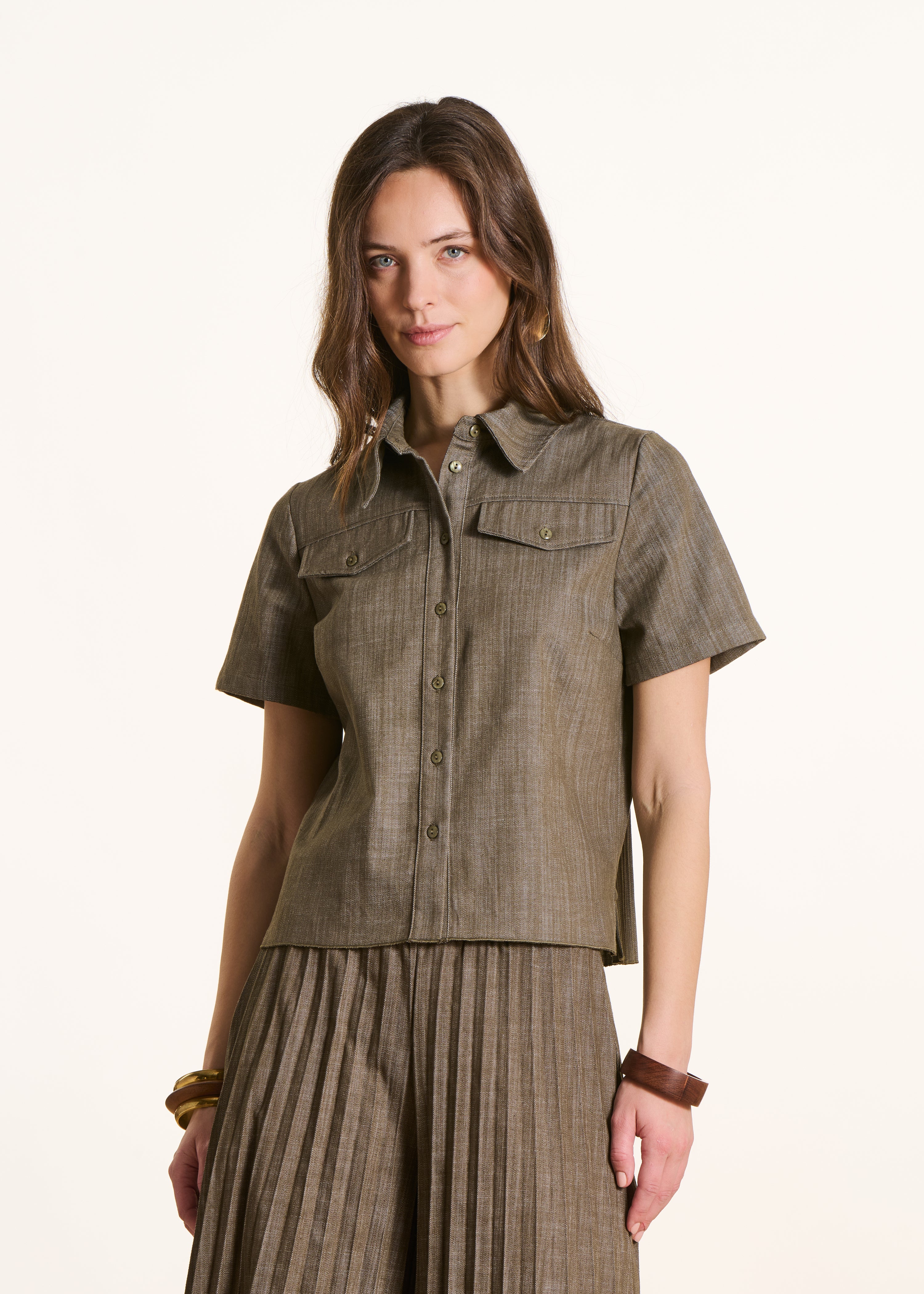 la-f-e-marabout-e-diaby-bluse-kurzarm-denim-khaki-gr-36 image 1