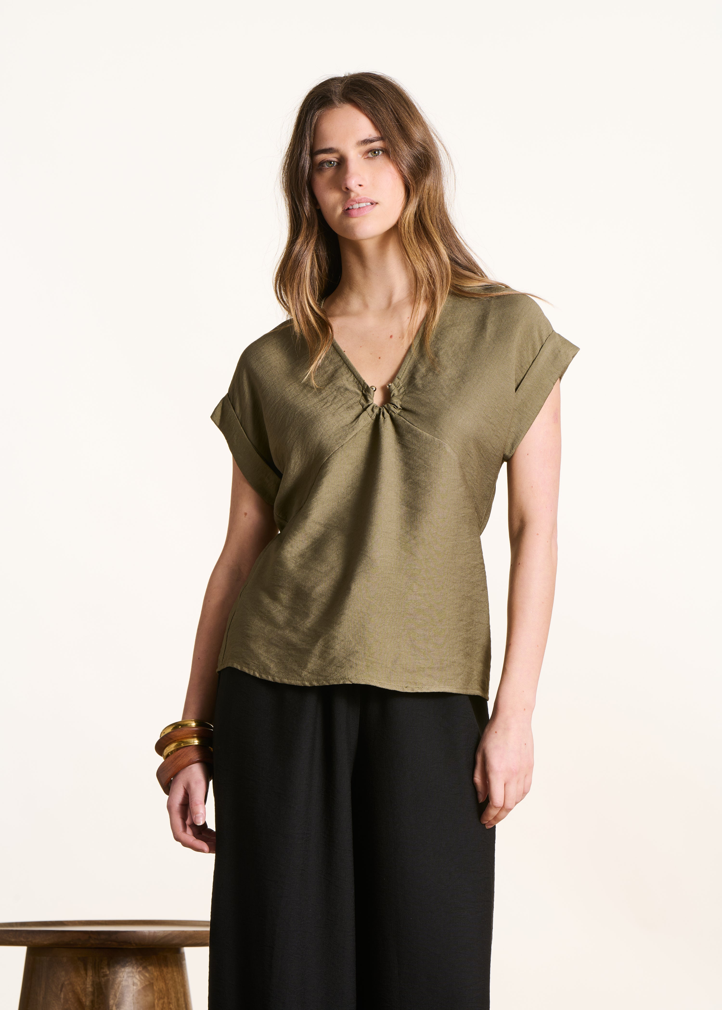la-f-e-marabout-e-top-khaki-v-ausschnitt-viskose-34-46 image 1
