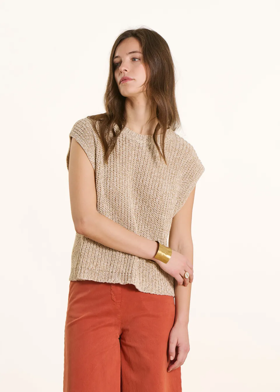la-f-e-marabout-e-pulls-pullover-beige-kurzarm-glanz-xs-xl image 1