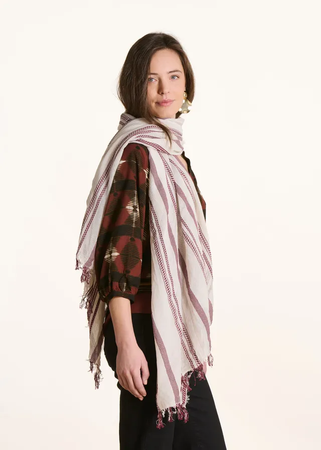 la-f-e-marabout-e-accessoires-schal-baumwolle-bordeaux-gestreift image 1