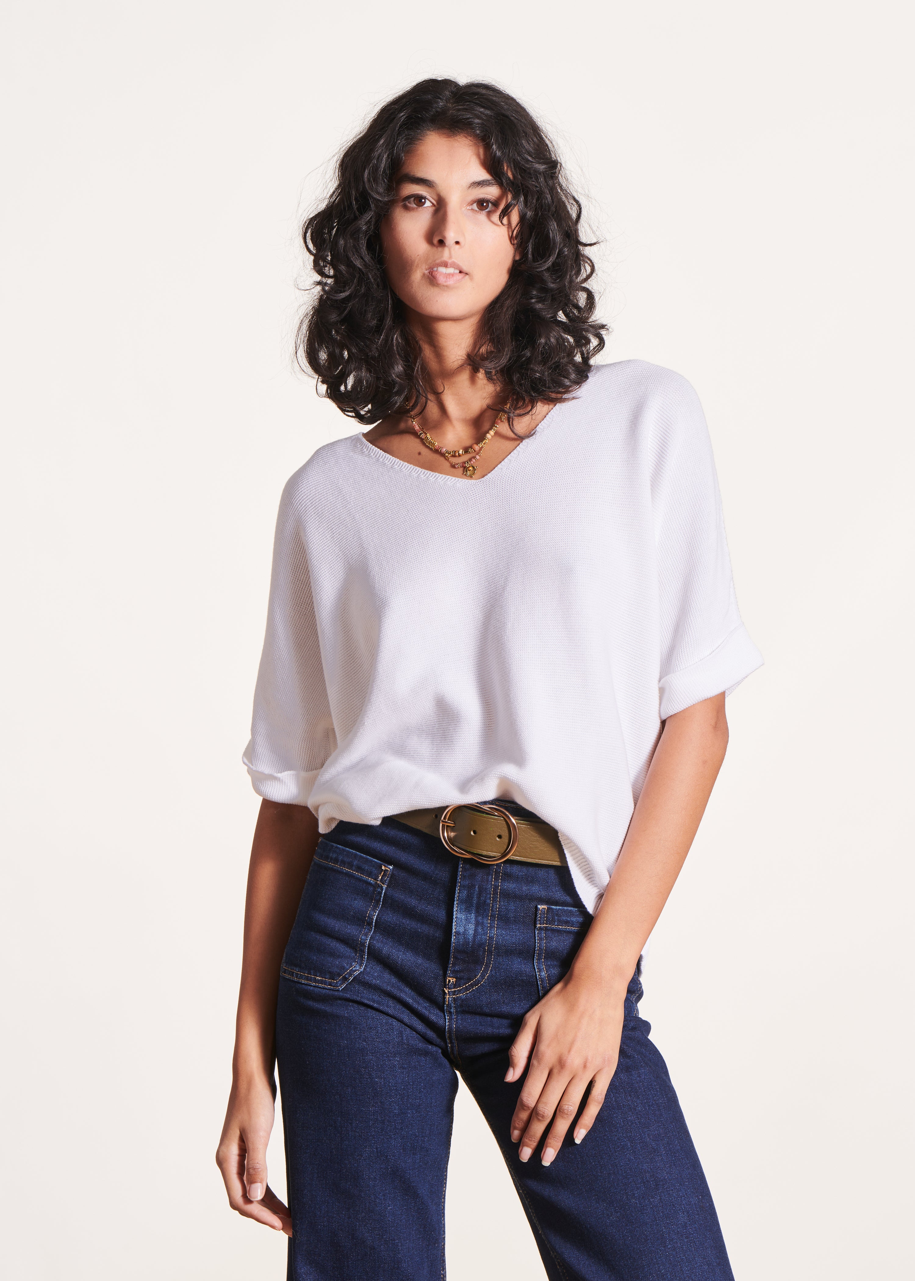 la-f-e-marabout-e-pullover-wei-kurzarm-v-ausschnitt image 1