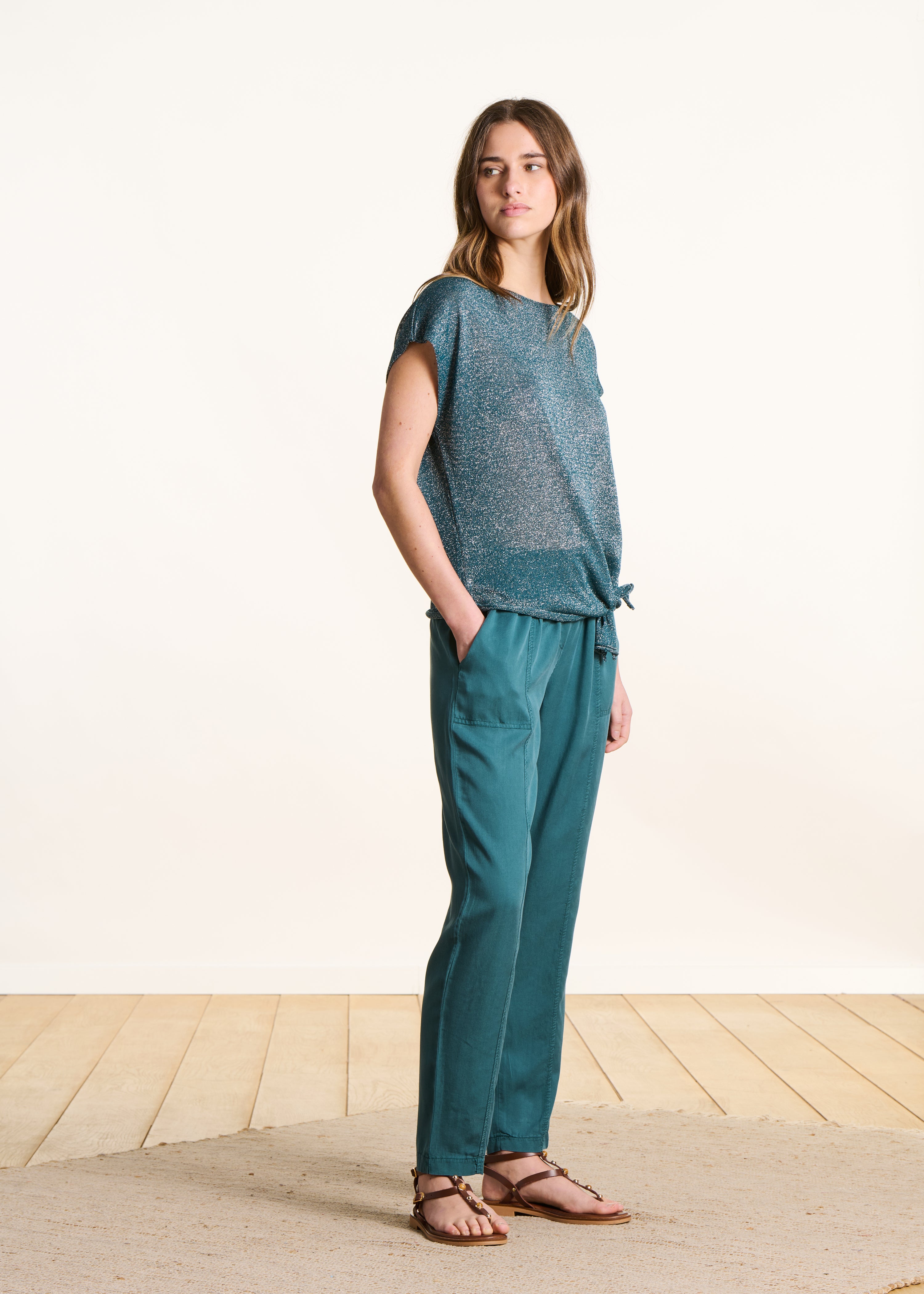la-f-e-marabout-e-pullover-petrol-damen-feinstrick-kurzarm image 2