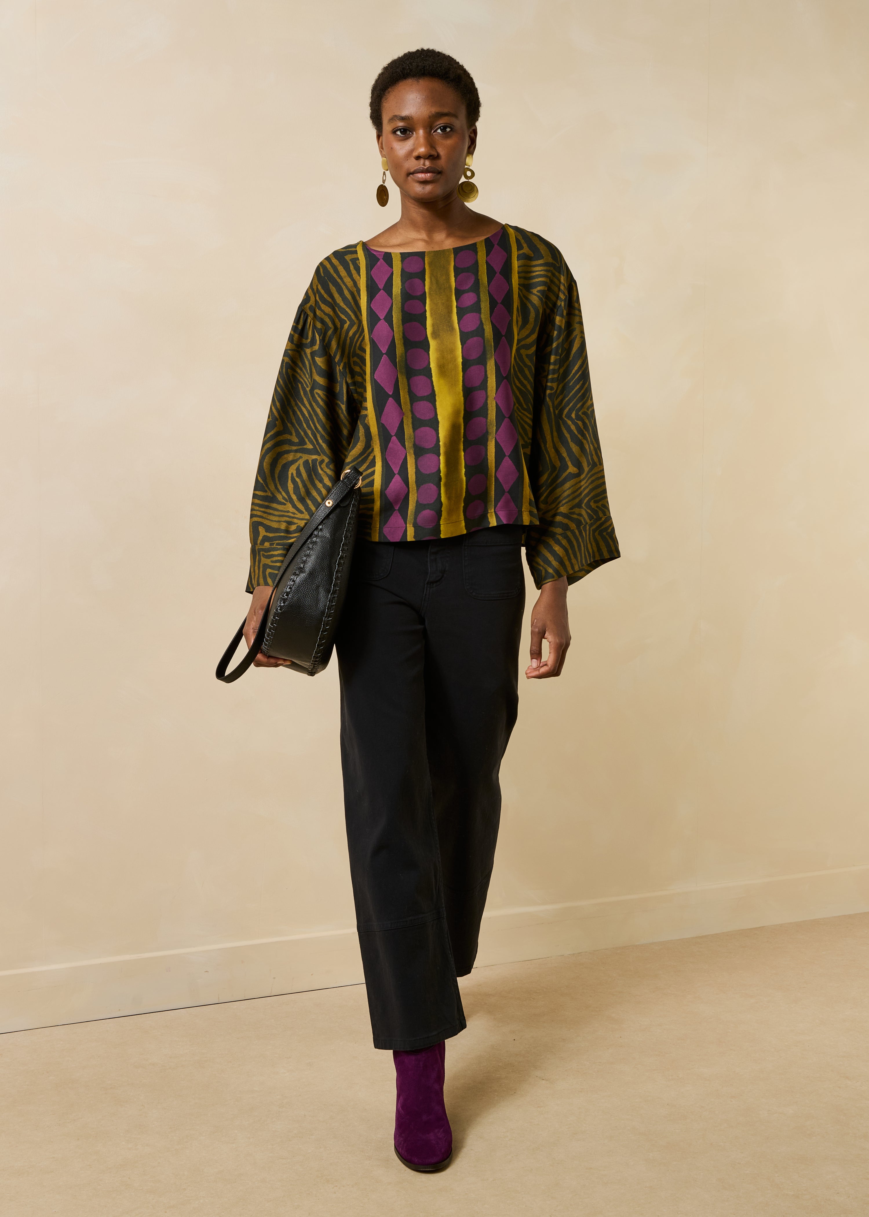 la-f-e-marabout-e-elton-top-schwarz-ocker-zebra-viskose image 2