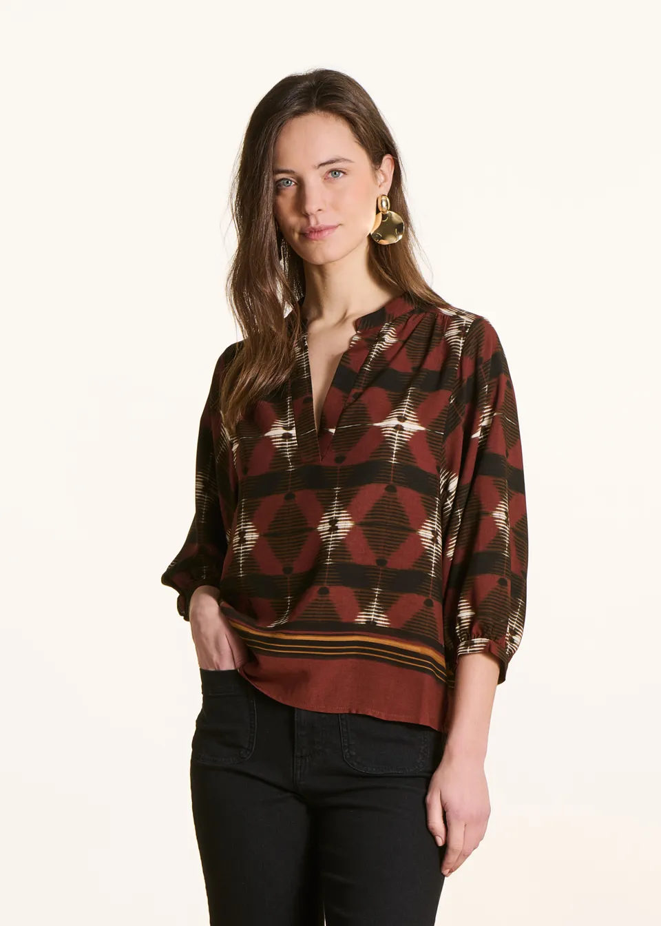 la-f-e-marabout-e-vince-top-braun-print-3-4-arm image 1