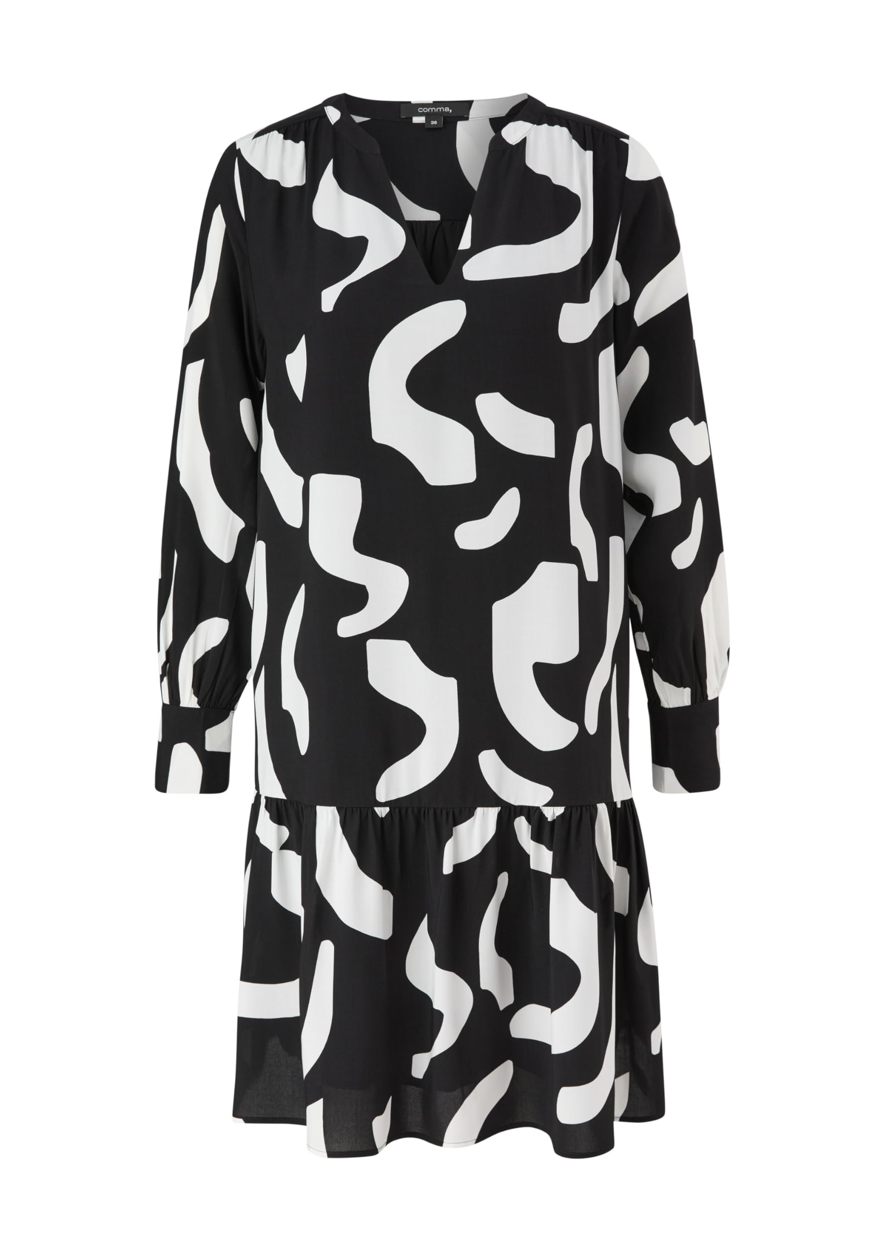 comma-dresses-kleid-allover-print-v-ausschnitt-gr-38-schwarz image 3