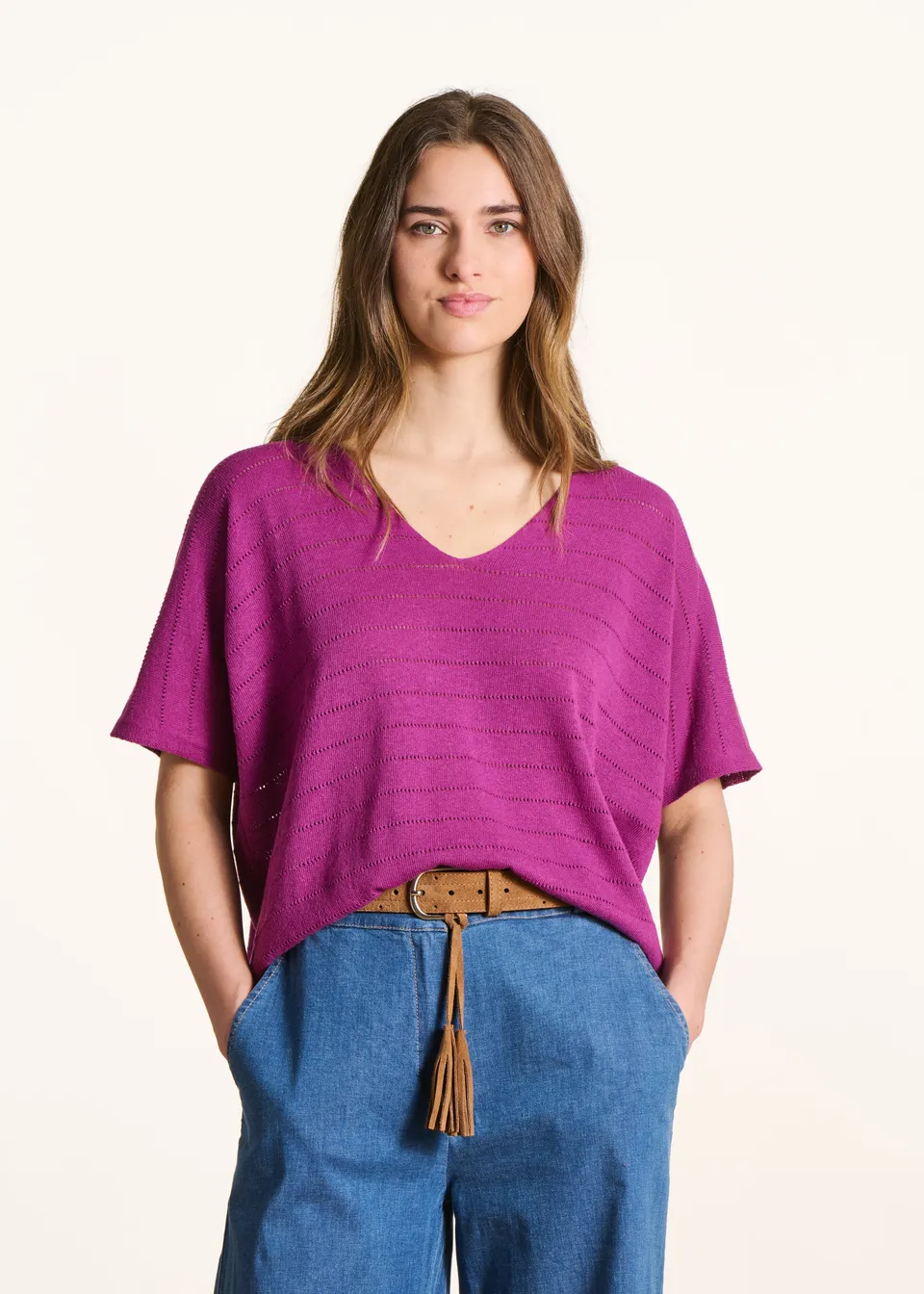 la-f-e-marabout-e-pullover-violett-oversize-kurzarm image 1