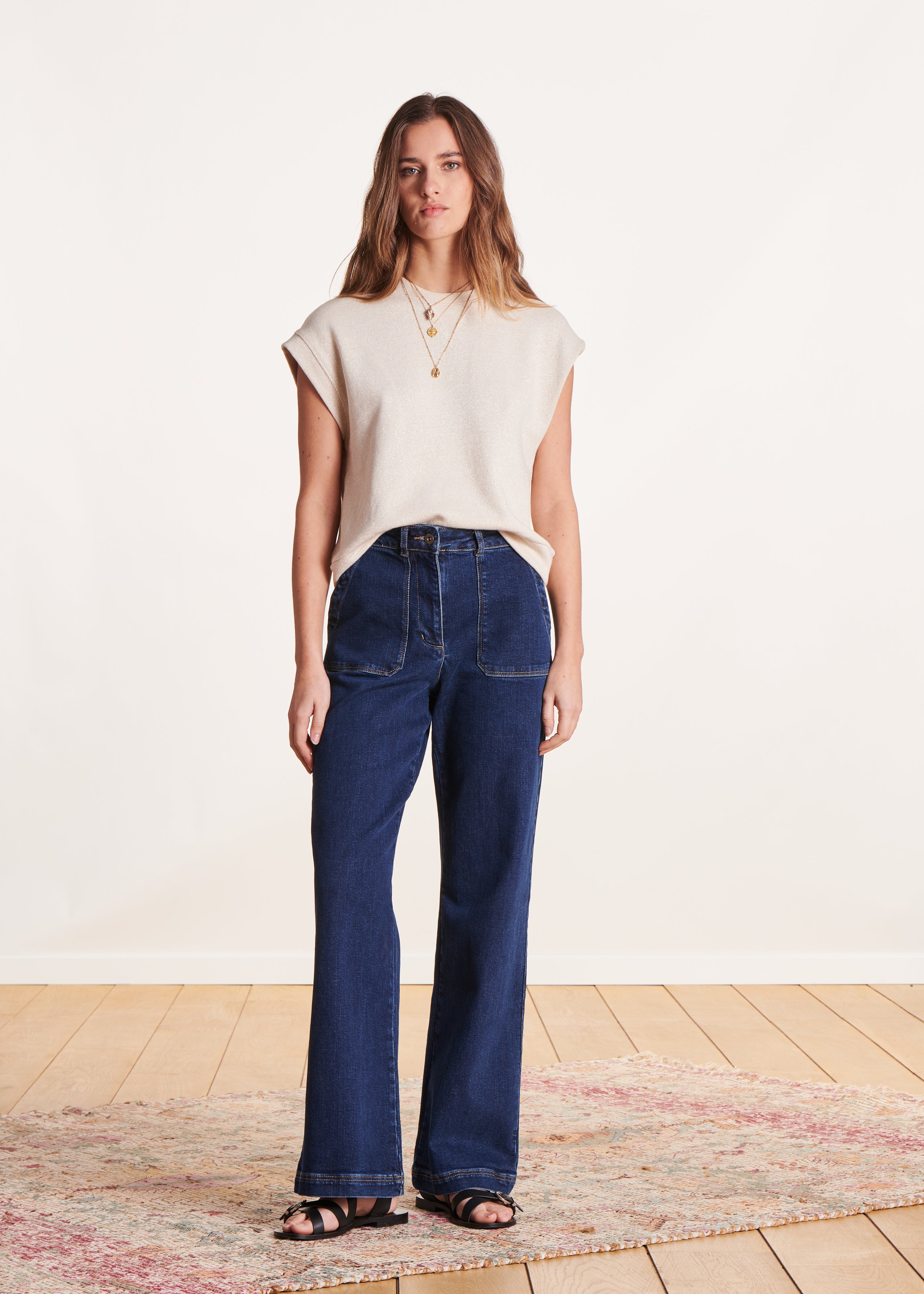 la-f-e-marabout-e-delaine-pullover-ecru-kurzarm-lurex image 2