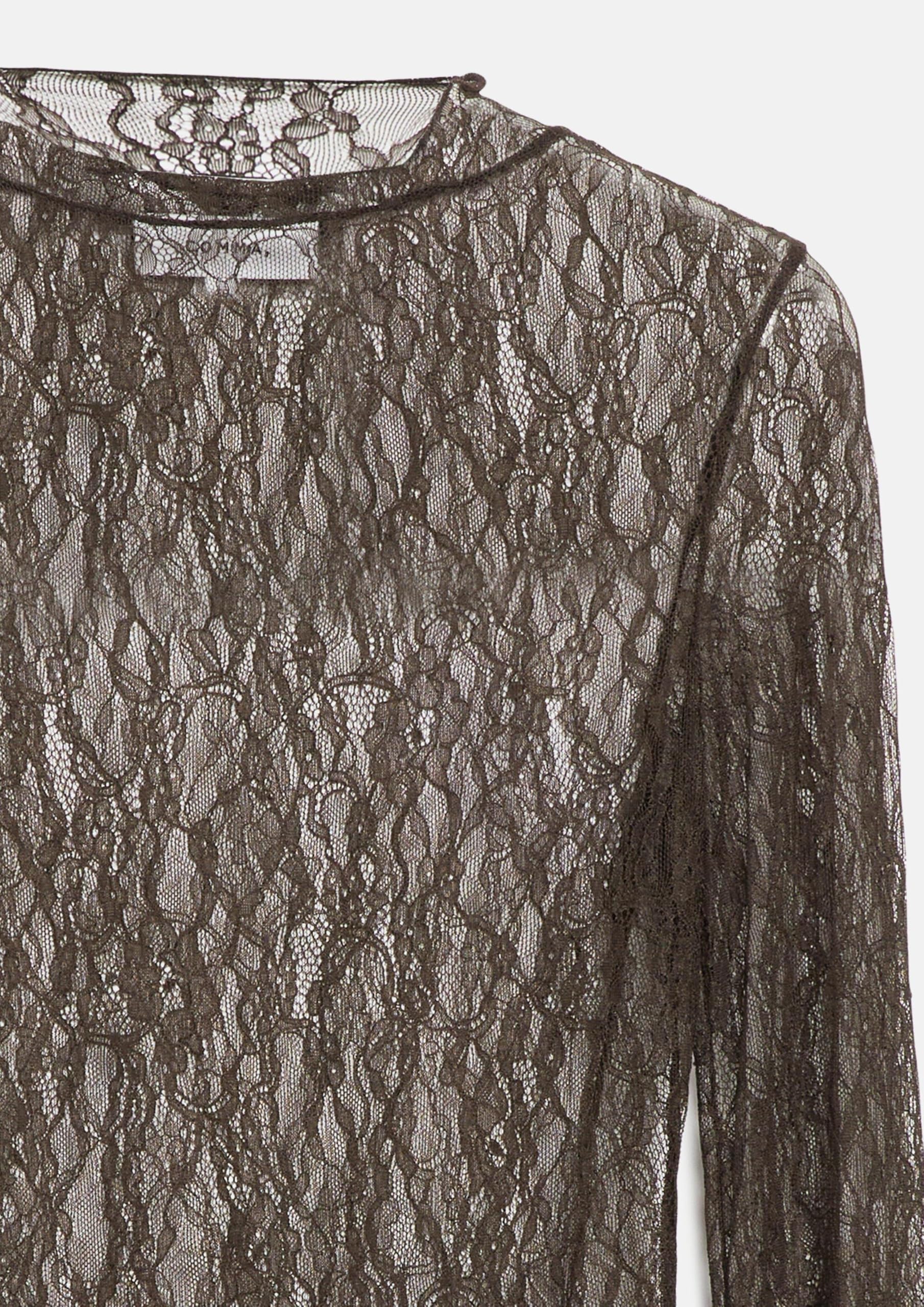 comma-langarm-shirt-slim-fit-rollkragen-dunkelbraun-spitze image 5