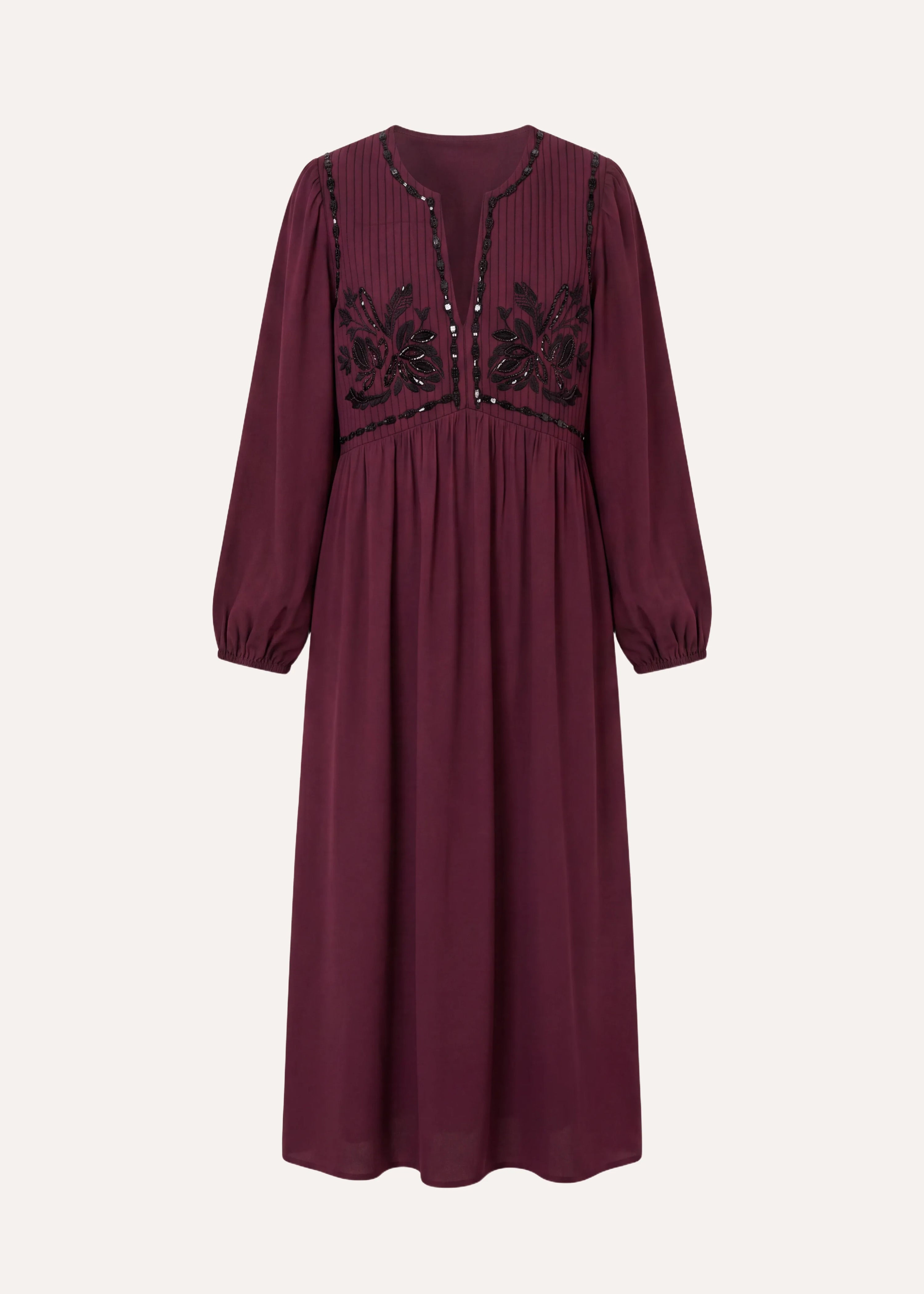 la-f-e-marabout-e-garabi-maxikleid-bordeaux-schwarz-v-ausschnitt image 7