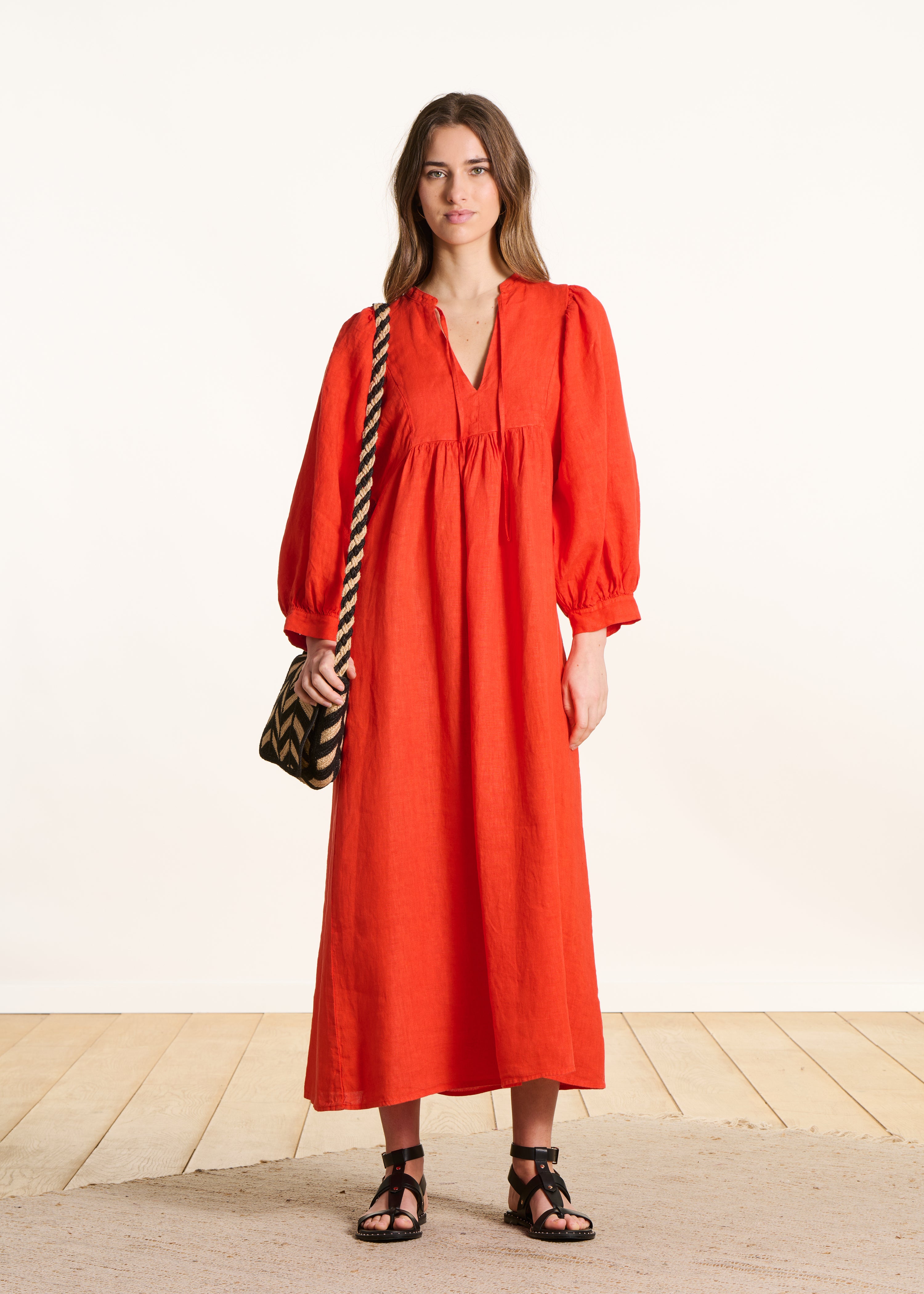 la-f-e-marabout-e-leinen-maxikleid-orange-langarm image 1