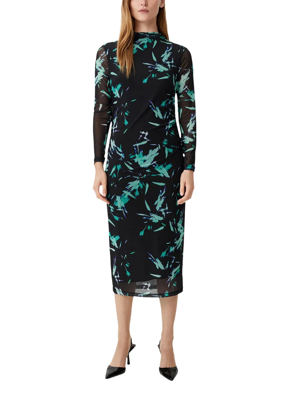 comma-mesh-midikleid-langarm-gr-38-mit-raffung image 1
