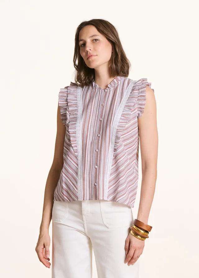 la-f-e-marabout-e-flina-bluse-rmellos-gestreift-wei-braun image 1